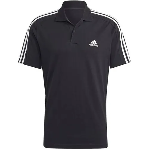 adidas Herren Essentials Piqué Polo Shirt mit 3-Stripes, Schwarz/Weiß, L - Poloshirt aus 100% Baumwolle mit regulärer Passform und seitlichen Schlitzen, ideal für sportliche Freizeitlooks.