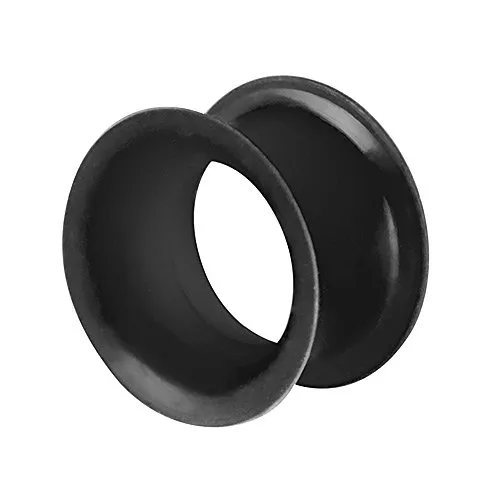 Piercingfaktor Flesh Tunnel Ohr Plug Piercing Silikon Hoher dünner Rand Flexibel Weich Rund Creole Farbig Bunt 10mm Schwarz