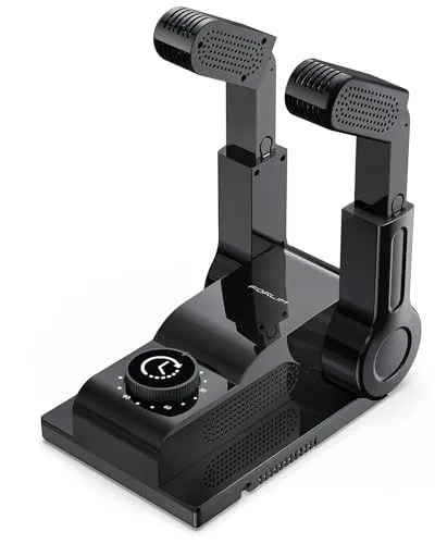 FORLIM Schuhtrockner, Elektrisch Fußwärmer, Handschuhtrockner und Stiefelwärmer – 180° Verstellbarer Trockenständer – teleskopisch biegbare Trockenanschlüsse – intelligenter Timer(Schwarz)