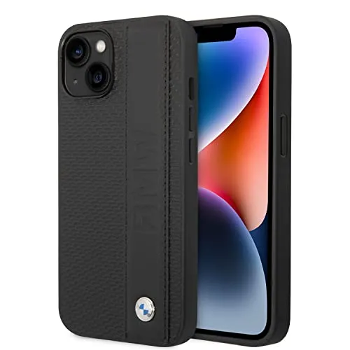 BMW Handyhülle für iPhone 14 Plus Signature Collection in Schwarz Strukturierte Hülle Echtleder Schutzhülle & Durable Case mit Easy Snap-On, Stoßdämpfung & Signature Logo