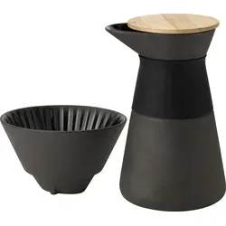 Stelton Theo Kaffeefilterkanne - Skandinavisches Slow-Brew-Design - Kaffeefilterkanne aus mattem Steinzeug mit Bambusdeckel, ideal für handgebrühten Kaffee und bis zu 0,6 Liter aromatischen Genuss.