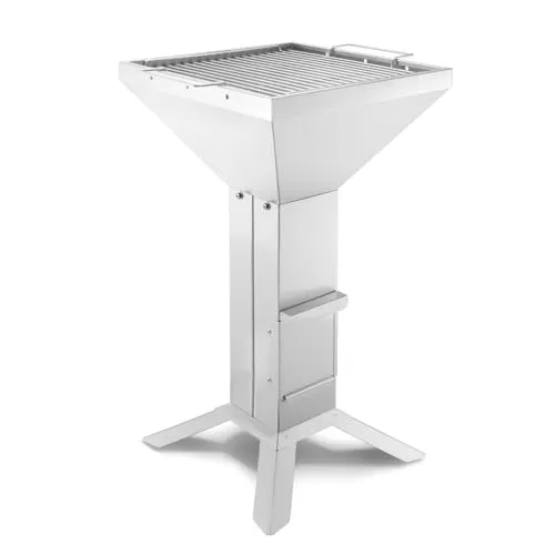 THÜROS T3 Edelstahl Holzkohle Gartengrill - Hochwertiger 4-Fuß Grill aus rostfreiem Edelstahl V2A, mit Kaminzugeffekt für schnelles Anheizen und sparsamen Kohleverbrauch. Ideal für Garten und Terrasse.
