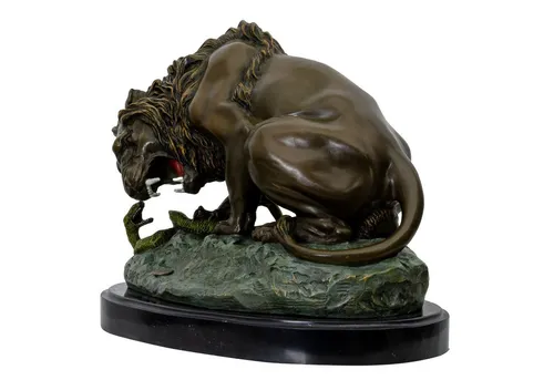 Aubaho Dekoobjekt Bronzeskulptur Löwe Schlange 29cm - Deko-Objekte im Antik-Stil, hochwertige handgefertigte Bronze-Skulptur mit einzigartigem Design und traditionellem Finish für ein stilvolles Ambiente.