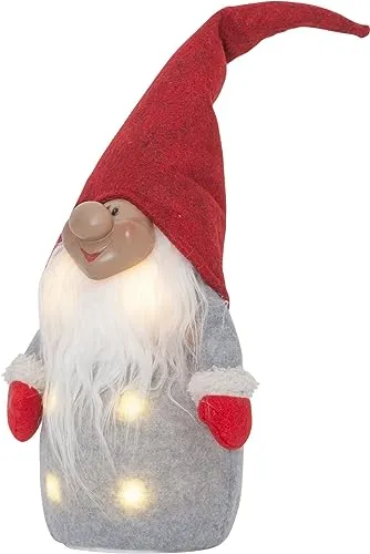 LED Weihnachtsdeko Wichtel Leuchtfigur 40 cm - Nussknacker Weihnachtsdekoration, stimmungsvolle Leuchtfigur in grau, weiß und rot, ideal für festliche Innenräume.