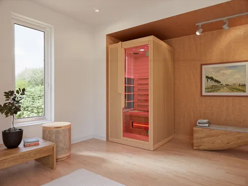 Infrarotkabine 1 Person 1700W Hemlock Mica Redlight Heater Klarglas Tür Sauna