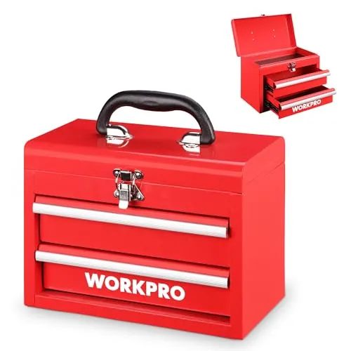 WORKPRO Metall Schubladenbox mit 2 Schubladen – Tisch Organizer in Rot, 27,5x15x20,8cm