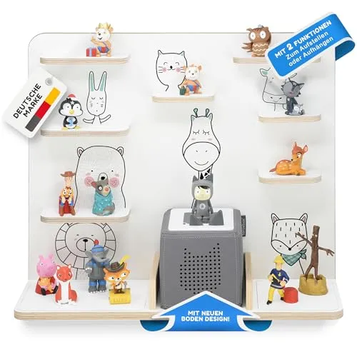 stadtecken Holzregal für Musikbox I Geeignet für die Toniebox und ca. 50 Tonies I Perfekte Tonie Aufbewahrung im Kinderzimmer I Zum Aufstellen oder Aufhängen (Freunde, Groß)