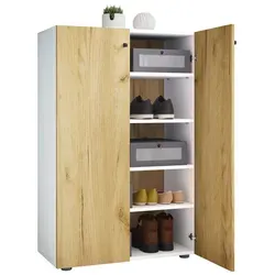 VCM Holz-Schuhschrank Lona | 5 Fächer mit 2 Drehtüren in Weiß/Honig-Eiche - Schuhschrank mit variablen Einlegeböden, ideal für Ordnung und Stil im Flur. Maße: H. 110 x B. 70 x T. 39 cm.