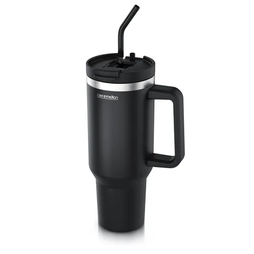 Arendo Thermobecher, doppelwandig, Edelstahl 1200 ml, mit Griff, schwarz