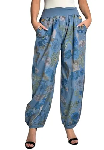 Mississhop 277 Damen leichte Blumenprint Hose - Damen-Hosen in Einheitsgröße, super leicht und luftig, ideal für warme Tage. Der elastische Gummibund und der Tunnelzug sorgen für perfekten Komfort. Stylisches Blumenmuster für jeden Anlass!