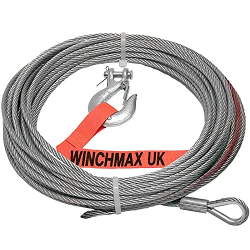 WINCHMAX Seilwinde Seilseil Drahtseil 15m x 5mm mit ¼ Gabelkopf Haken geeignet für Seilwinde bis 1,8kg