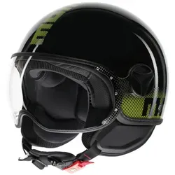 MOMO FGTR Classic Stripes Jethelm, schwarz-gelb, Größe S für Männer - Stylischer Jethelm mit ECE 2206-Zulassung, ideal für Männer. Mit Anti-Diebstahl-Ring und mikrometrischer Schnalle für sicheren Sitz und Komfort.