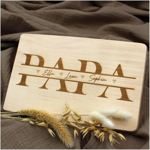 VmG-Store Individuelles Frühstücksbrettchen 23,5x15cm Schneidebrett mit Gravur personalisiert als Geschenk zum Geburtstag Brotzeitbrett mit Spruch bedruckt (02 Papa, Mit Wunschname)