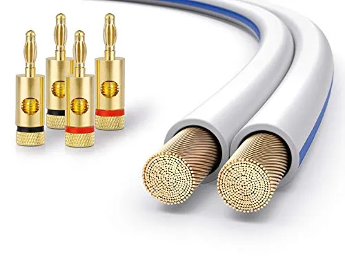 conecto CC50614 OFC Professional Audio Lautsprecherkabel Ultraflex, Querschnitt 2x2,50mm² (99,9% OFC Vollkupfer 322x0,10,0mm Litze), 10,0m, weiß, Set inkl. 4 Bananenstecker