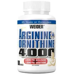 Weider Arginine + Ornithine 4000 - 180 Kapseln - Sportnahrung mit 2500 mg L-Arginin und 1500 mg L-Ornithin pro Portion für optimale Leistungssteigerung und Muskelaufbau.
