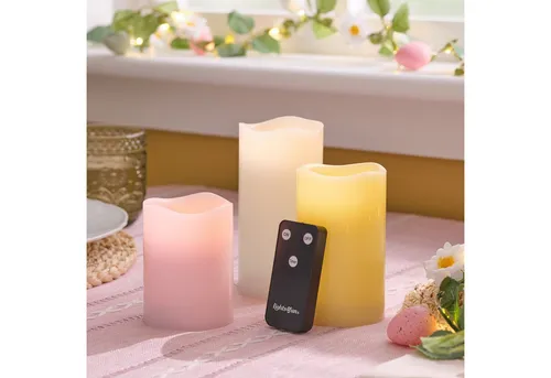 Lights4fun LED-Kerze 3er Set LED-Stumpenkerzen in Pastell