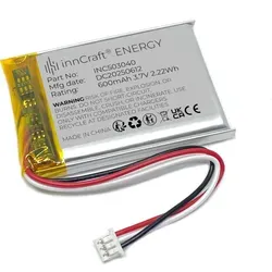 Lithium Polymer Akku innCraft Energy 600mAh 3.7V, 41x30x5 Modell 503040 3P Molex 51021-030 1.25mm Anschluss