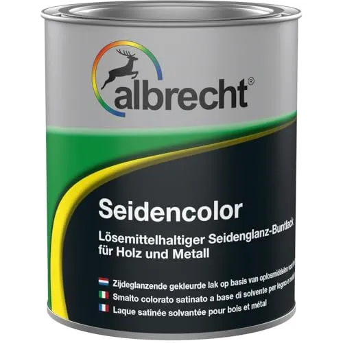 Albrecht Seidencolor Glanzlack Seidenglänzend 750 ml - Hochwertiger seidenglänzender Buntlack für Holz und Metall, geruchsarm und stoßfest. Ideal für Innen- und Außeneinsätze sowie Heizkörper.