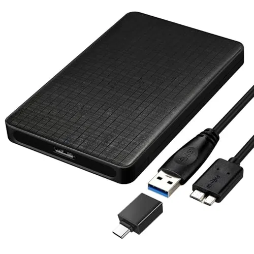 EasyULT Festplattengehäuse 2.5 Zoll USB 3.0, SSD und HDD in Höhe 9.5mm 7mm Externe Festplatten Gehäuse unterstützt UASP HDD Case, mit USB 3.0 OTG Adapter, UASP Unterstützung