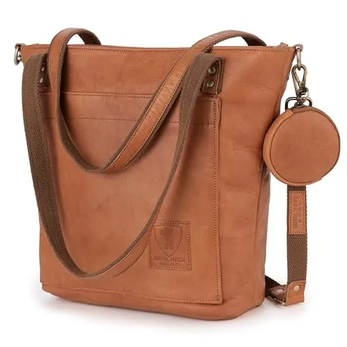 Berliner Bags Vintage Schultertasche Verona - Stilvolle Handtasche aus pflanzlich gegerbtem Leder - Damen-Henkeltaschen, geräumige Umhängetasche mit Vintage-Look und vielen Fächern für optimale Organisation. Handgefertigt aus hochwertigem, umweltfreundlichem Leder.