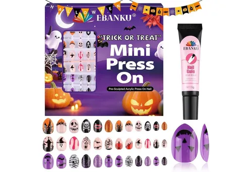 LuxusKollektion Kunstfingernägel Kunstnägel Halloween Kinder Mandelform Vollabdeckung Hallowen A 3P