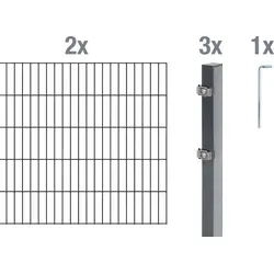 Alberts 653651 Doppelstabmattenzaun Komplettset - 6-teilig, anthrazit, Höhe 180 cm, Länge 4 m - Zaunpfosten: Robuster Doppelstabmatten-Zaun aus feuerverzinktem Stahl, ideal für zuverlässigen Schutz und Langlebigkeit - erweiterbar mit Anbauset.