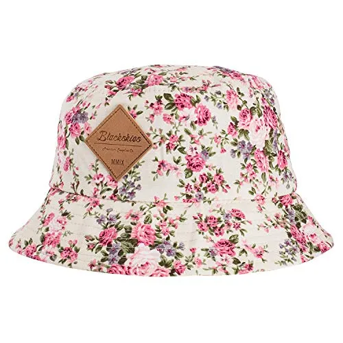 Blackskies® Sakura Bucket Hat Unisex Sonnenhut Fischerhut Weiß mit Kirschblütenmuster