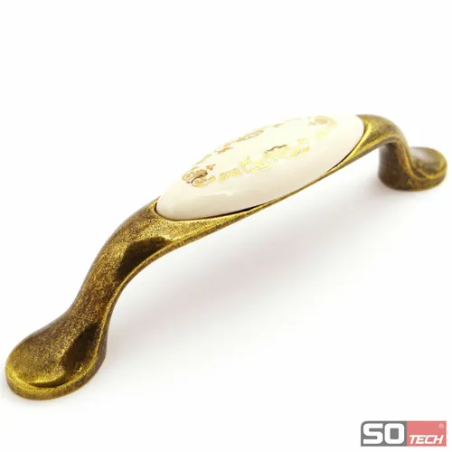 Griff Möbelgriffe Porzellangriff Messing Golddekor in gold von SO-TECH