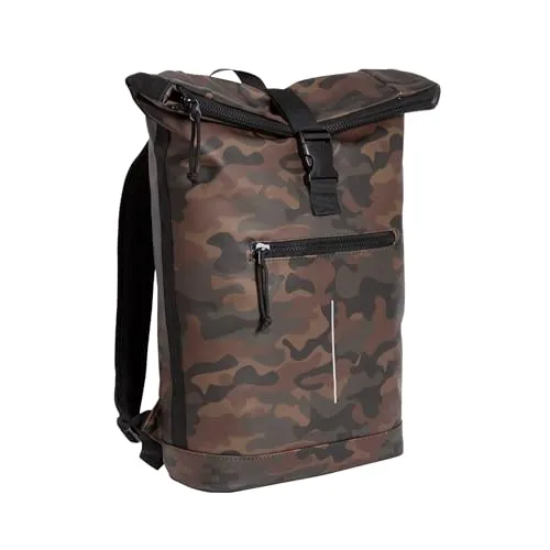 New Rebels Unisex Wasserabweisender Rolltop-Rucksack 21l Rolltop-Backpack mit 15,6-Zoll-Laptopfach Reiserucksack mit Klickverschluss Rucksack mit Vordertasche flexible Aufbewahrung Camouflage Grün