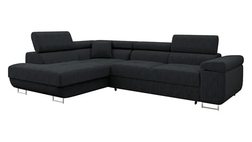 Mirjan24 Ecksofa Torezio Cord mit Bettkasten - Ecksofa mit Schlaffunktion und Bettkasten, ideal für kleine Räume. Schlaffläche von 198 x 125 cm, verstellbare Kopfstützen für optimalen Komfort.