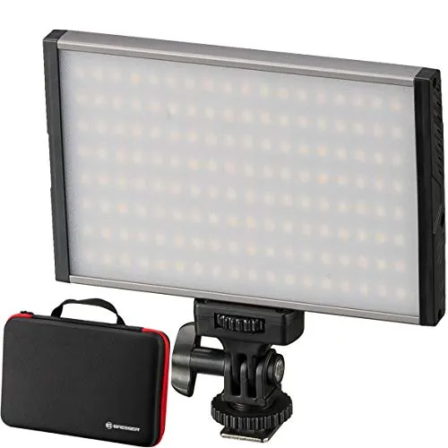 BRESSER PT Pro 15B Bi-Color LED Videoleuchte - dimmbar, verstellbare Farbtemperatur, inkl. Etui und Blitzschuh-Adapter