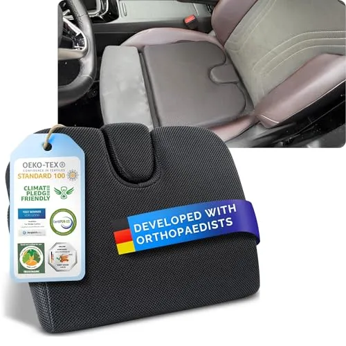 Healthfix® Auto-Keilkissen – ergonomisches orthopädisches Sitzkissen fürs Auto, rutschfest & waschbar – Memory-Foam, Härtegrad - Soft (45–70 kg)