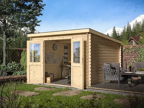 Gartenhaus Blockbohlenhaus Gerätehaus Schuppen naturbelassen Pultdach Garten