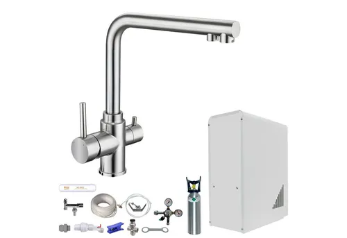 BieTal Wassersprudler Tafelwassergerät BieTal® BT-10U Sprudelwasser Zapfstelle Komplett Set, (Set, 2kg CO2 Flasche-tlg., 3-Wege L Hahn Edelstahl 1-leitig), Sprudelwasseranlage Trinkwasser Wasserspender