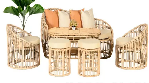 Gartenmöbel Sofagarnitur 6-teilig für Veranda und Garten - Moderne Lounge Set für bis zu 7 Personen, bestehend aus Sofa, Sesseln und Tisch. Robustes Material und inklusive Kissen für zusätzlichen Komfort. Ideal für gesellige Stunden im Freien.