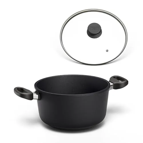 Hoffmann Kochtopf STONIQ, 20 cm, Made in Germany, PFAS-frei - 20 cm ANTIHAFT KOCHTOPF mit IQ-SHIELD Beschichtung für perfekte Röstaromen. Handgegossen aus Aluminiumguss für optimale Wärmeverteilung. Induktionsgeeignet und hitzebeständig bis 240 °C, ideal für vielseitige Kochanwendungen.