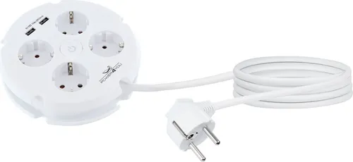 Kabeltrommel 4-fach mit 2x USB-A, aufrollbar, rund, 1,5m - Steckdosen & Zubehör – Praktische 4-fach Mehrfachsteckdose mit 2 USB-Ladeports, ideal für die Stromversorgung von Elektronikgeräten im Innenbereich.