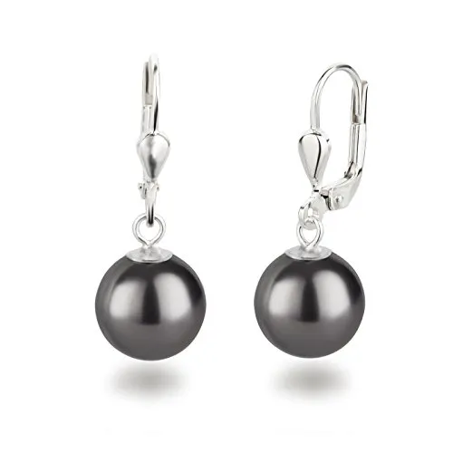 Schöner-SD Perlenohrringe 925 Silber - Dunkelgraue Hängende Perlen - Elegante Damenohrringe aus 925 Silber mit 10mm dunklen Perlen, ideal für jedes Outfit. Hypoallergen und anlaufgeschützt, perfekt für formelle Anlässe oder den Alltag.