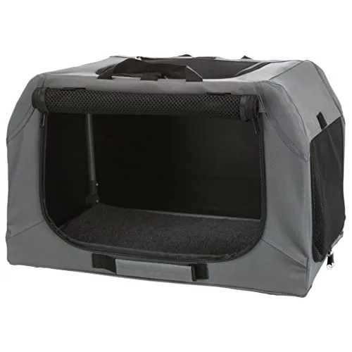 TRIXIE Hunde-Transportbox Mobile Kennel Easy grau - Tier-Transportbox mit stabilem Metallrahmen, 3-seitig zu öffnen und ideal für sicheres Reisen mit Ihrem Hund.
