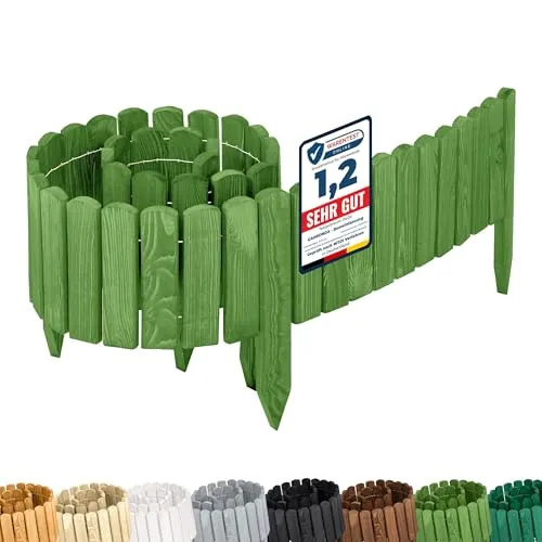 Garronda Rasenkante Holz Beeteimfassung imprägniert 200 cm x 20 cm Flexibler Rollborder Zaun für Garten GD-0108 (Dunkelgrün, Höhe: 20 cm)