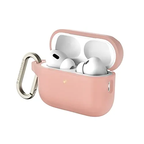 RHINOSHIELD AirPods Case mit Karabiner kompatibel mit Apple [AirPods Pro 2] | Fallschutz in Militärqualität, Kratzfest, kabelloses Aufladen - [Samtrosa, Standard Set]