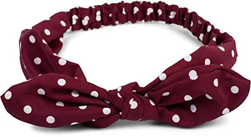 styleBREAKER Damen Haarband mit Punkte Muster, Schleife und Gummizug, Stirnband, Headband, Pinup, Rockabilly, Haarschmuck 04026036, Farbe:Bordeaux-Rot