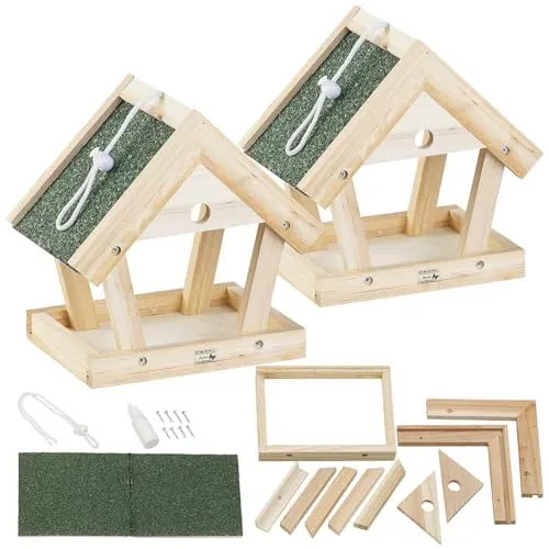 Royal Gardineer Vogelhaus: 2er-Set Vogel-Futterhaus-Bausätze aus Echtholz, zum Aufhängen (Vogelhaus-Bausatz Kinder, Echtholz Bausatz, Futterautomat)