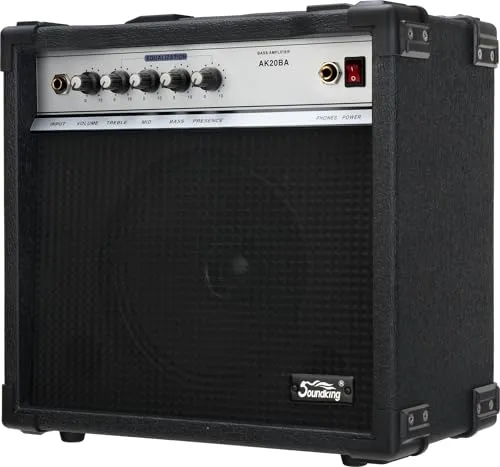 Soundking AK20BA Bassverstärker - Bassverstärker mit 20 Watt RMS, 8'' Speaker und 4-Band Equalizer für optimalen Sound, ideal für Proben und Auftritte.