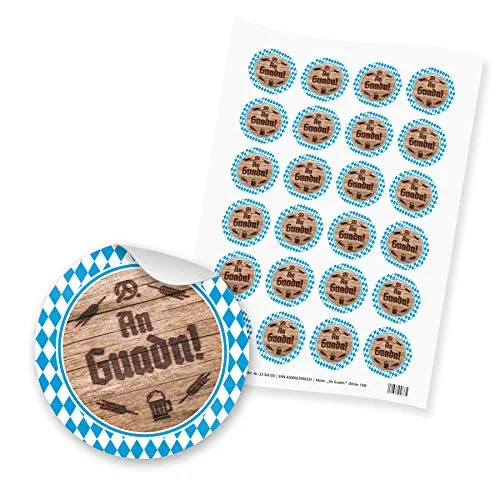itenga 24x Sticker Aufkleber An Guadn! aus Papier I Scrapbooking, Bayern, Oktoberfest I DIN A4 Bogen I je 4.0 cm I rund, selbstklebend I ideal zum Basteln von Gastgeschenken oder Tischdekorationen