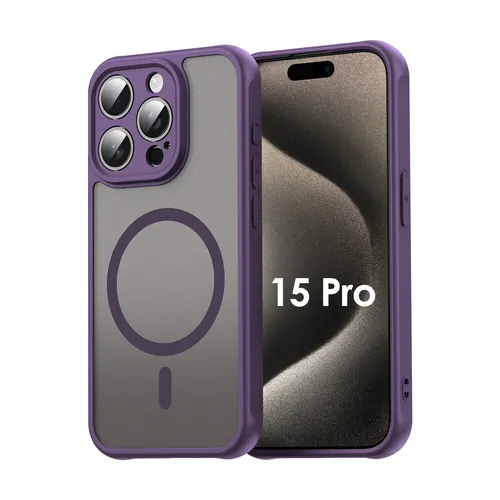 Magsafe Handyhülle für Apple iPhone 15 Pro Matt Case Schutzhülle Kratzfest Lila