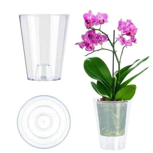 KADAX Blumentopf, schlanker Orchideentopf, Schlichter Pflanzkübel, Blumenkübel für Orchidee, Knabenkraut, Gänseblümchen, Übertopf für Küche und Wohnzimmer (⌀ 12cm, rund, Transparent)