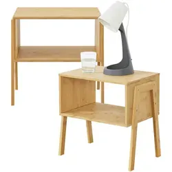 [en.casa] Nachttischset Vinderup - Stapelbares Beistelltisch 2er Set aus Bambus - Nachttische: Stapelbares Design aus umweltfreundlichem Bambus mit offenem Ablagefach bietet flexiblen Stauraum für Bücher und mehr.