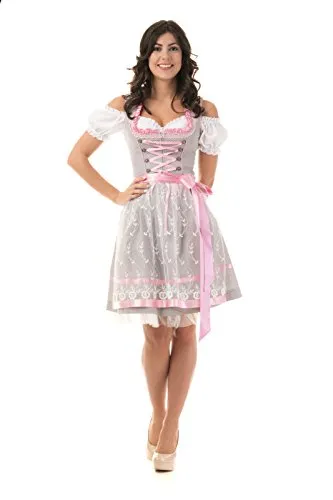 Trachtl.de - Ertex GbR Dirndl Trachtenkleid GRAU/ROSA 3.TLG (201) - Größe 40
