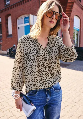 Street One Studio 3/4-Arm Bluse mit Split Neck und Print in Schwarz